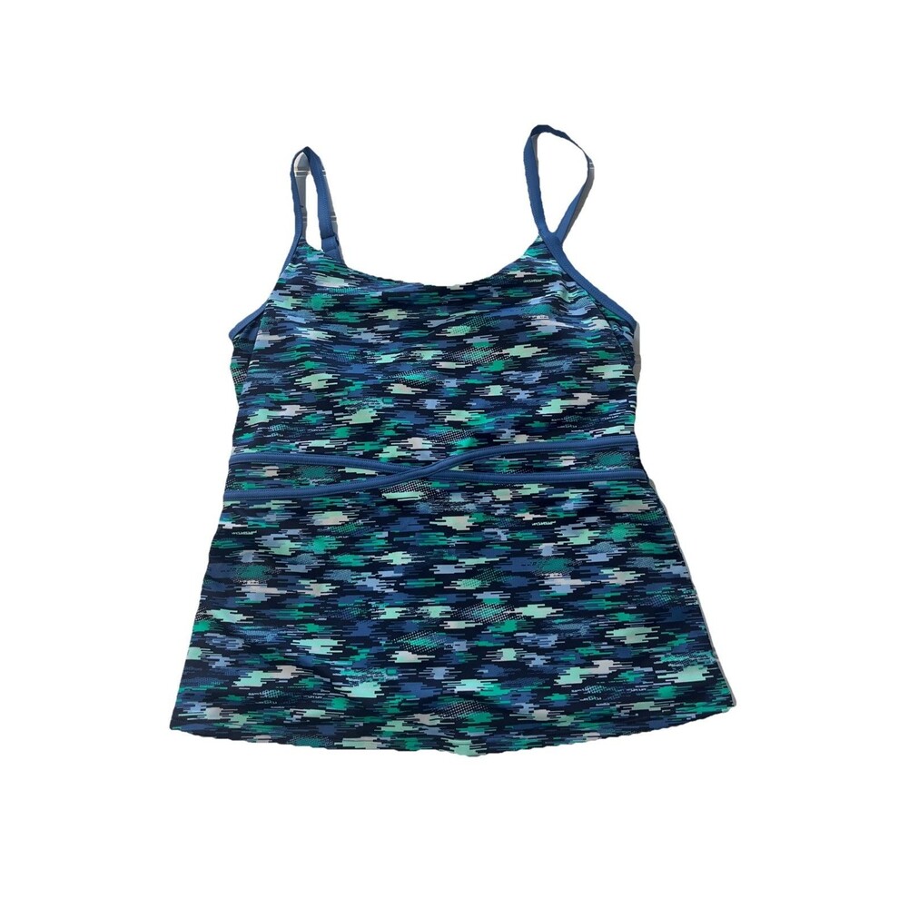 L.L. Bean Blue Print Tankini Bathing Suit Top UPF50+ Soft Cup Size 10 Reg